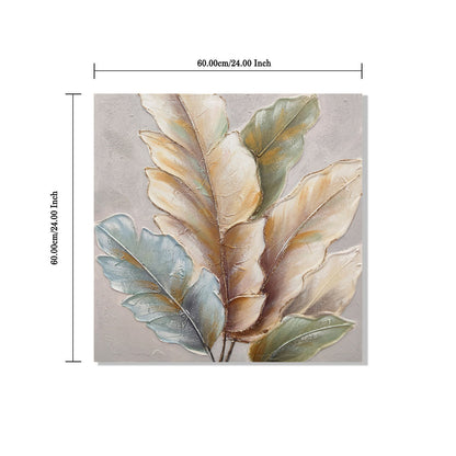 Botanical Leaf Wall Art, Textured Canvas Painting With Accents, Framed Decor For Living Room (Set of 2) - Green Leaf