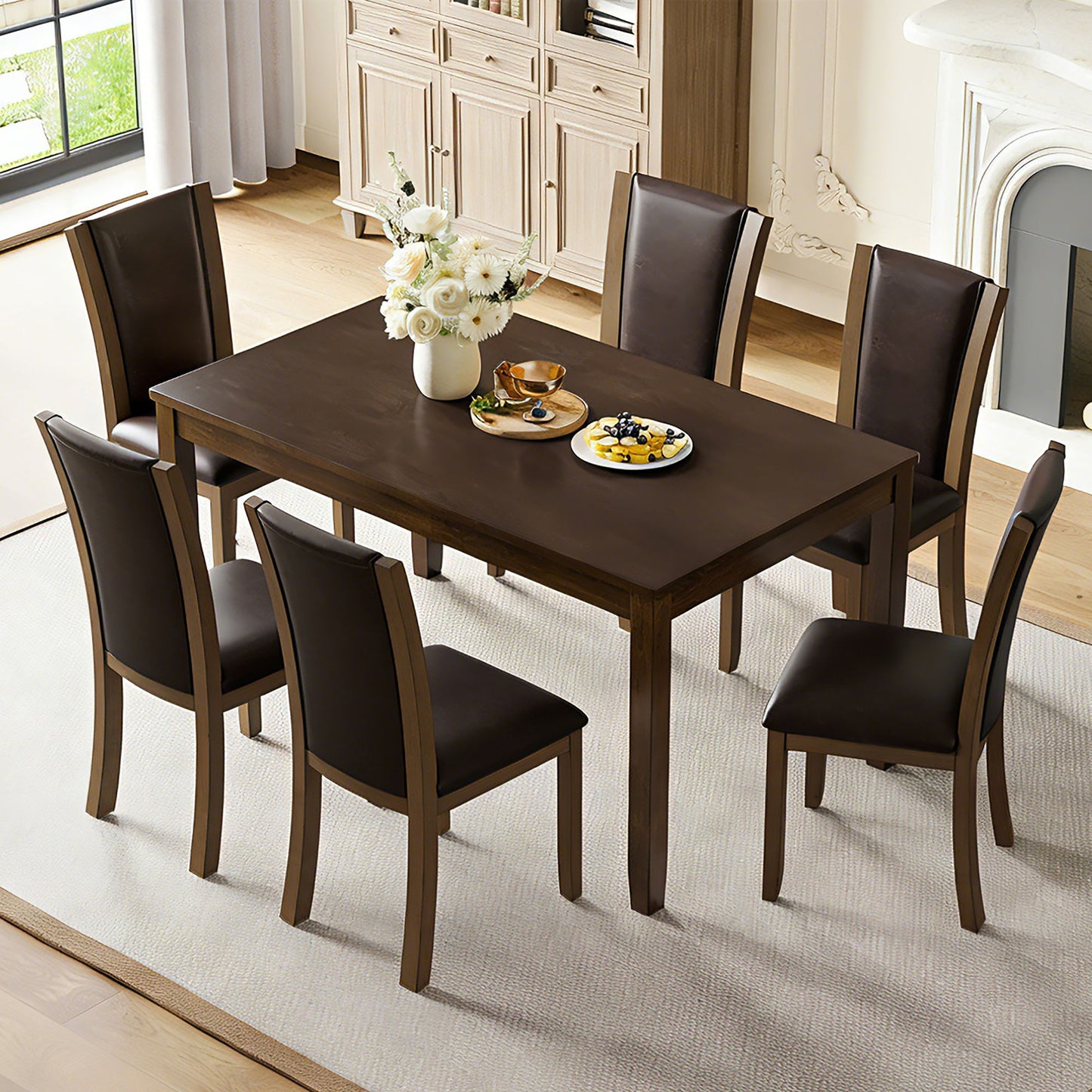 Dining Table Set With Upholstered Chairs, Rectangular Dining Table Set