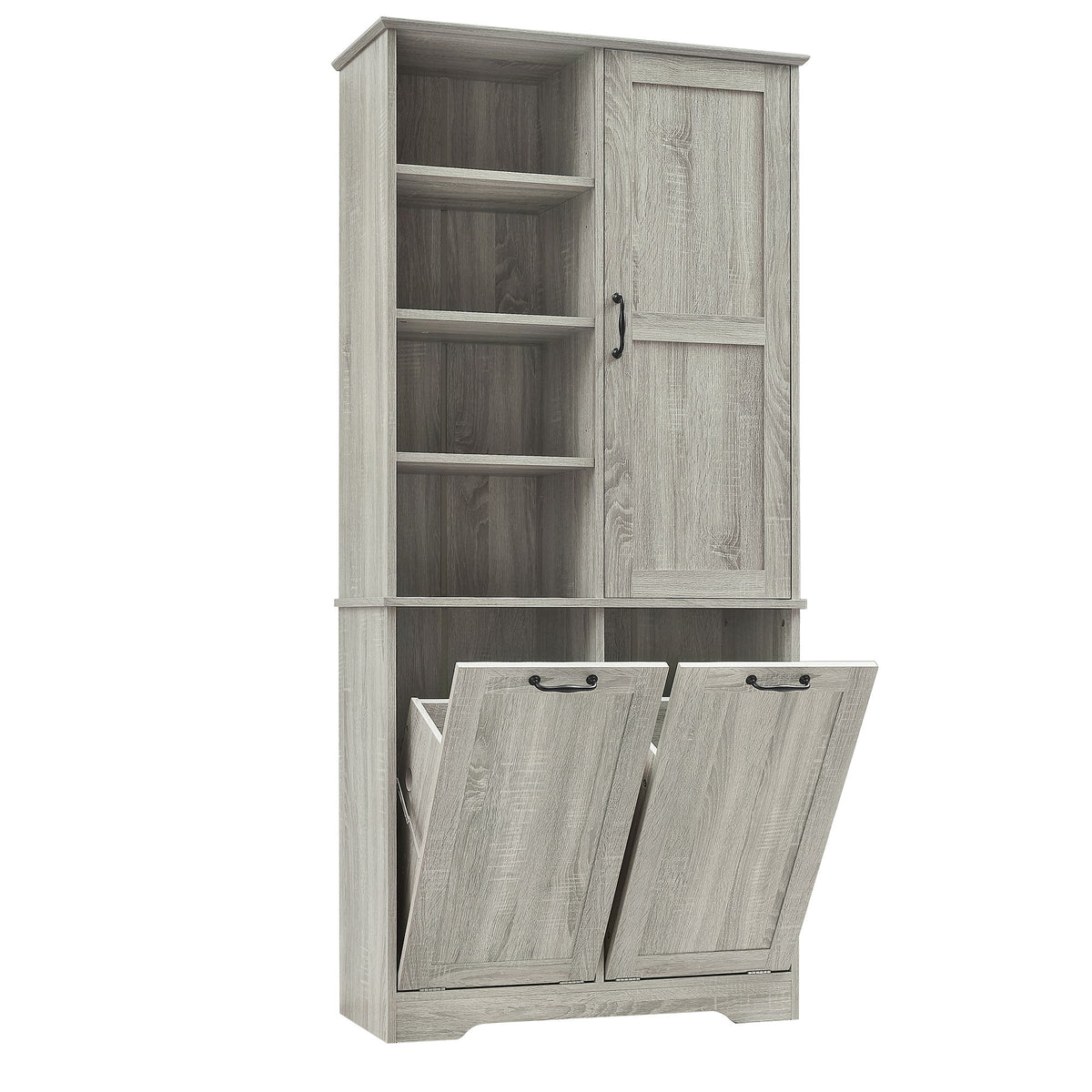 Freestanding Storage Cabinet With Doors, Tilt Out Drawers, Adjustable Shelves, Open Shelf, Bathroom & Laundry Room Organizer - Oak