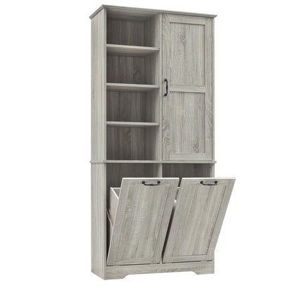 Freestanding Bathroom Storage Cabinet With Doors And Drawers, Adjustable Shelves, Tilt-Out Laundry Hamper