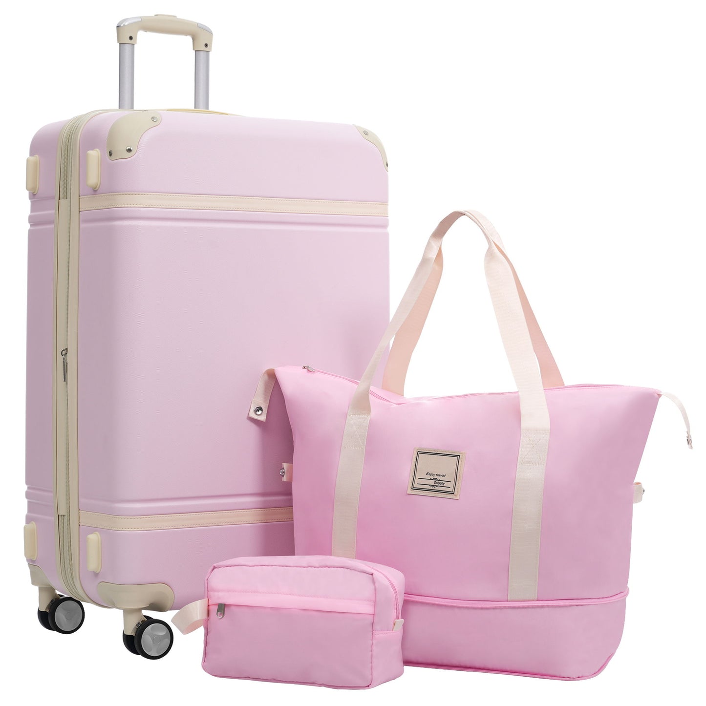 Hardshell Luggage Set With Double Spinner Wheels, Tsa Lock, Lightweight Suitcase, 28" With Bags - Light Pink