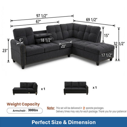 L - Shaped Sectional Sofa With Movable Left Chaise