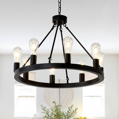 6 Light (No Bulbs) Wagon Wheel Chandelier Farmhouse Modern Small Round Chandelier For Living Room Kitchen Island Foyer Hallway Entryway Bedroom Dining Room Light Fixture Ceiling Hanging - Matte Black