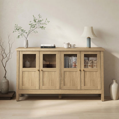Buffet Cabinet With 4 Doors, Adjustable Shelves Handles - Natural