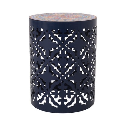 Airy - Outdoor Side Table With Lace Cut Design And Metal Frame