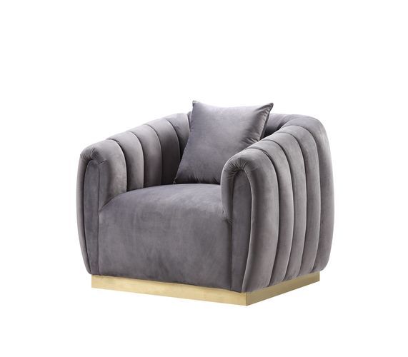 Elchanon - Chair - Gray Velvet & Gold Finish - 30"