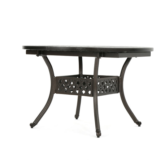 Outdoor Expandable Aluminum Dining Table With Latticework Details And Curvy Legs