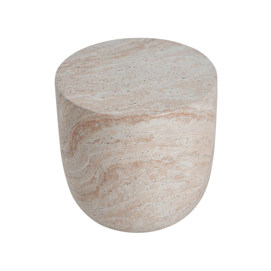 Outdoor / Indoor, Lightweight Concrete Side Table With Travertine - Beige