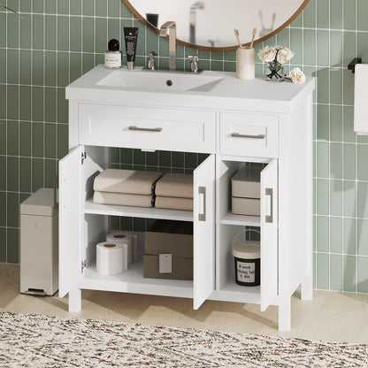 Bathroom Vanity Cabinet With Resin Integrated Sink - 2 Drawers, 3 Doors