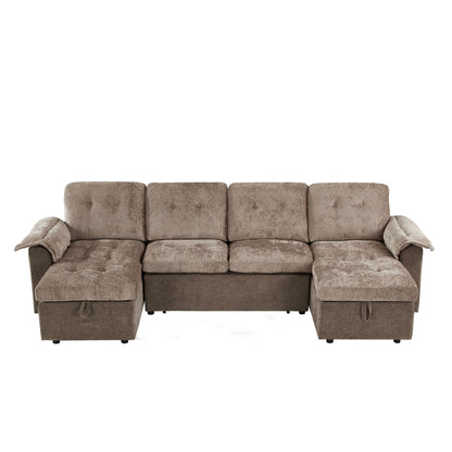 Modern U-Shaped Sleeper Sectional Sofa Bed With USB Ports, Cup Holder, And Hidden Storage