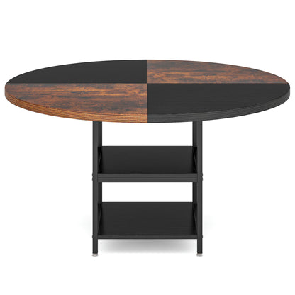 Round Dining Table For 4 With Storage Shelf - Brown / Black