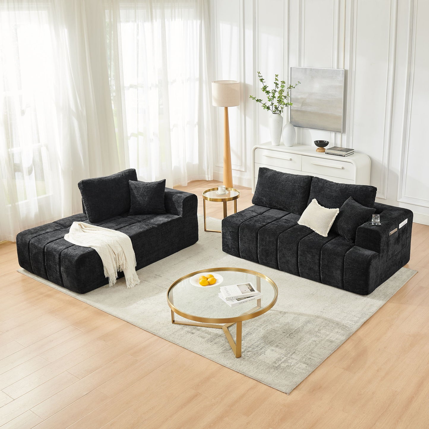 L - Shaped Sectional Sofa With Cup Holders & Side Pockets