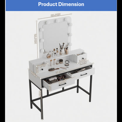 Vanity Desk With 3 Color Lighted Mirror And 4 Drawers