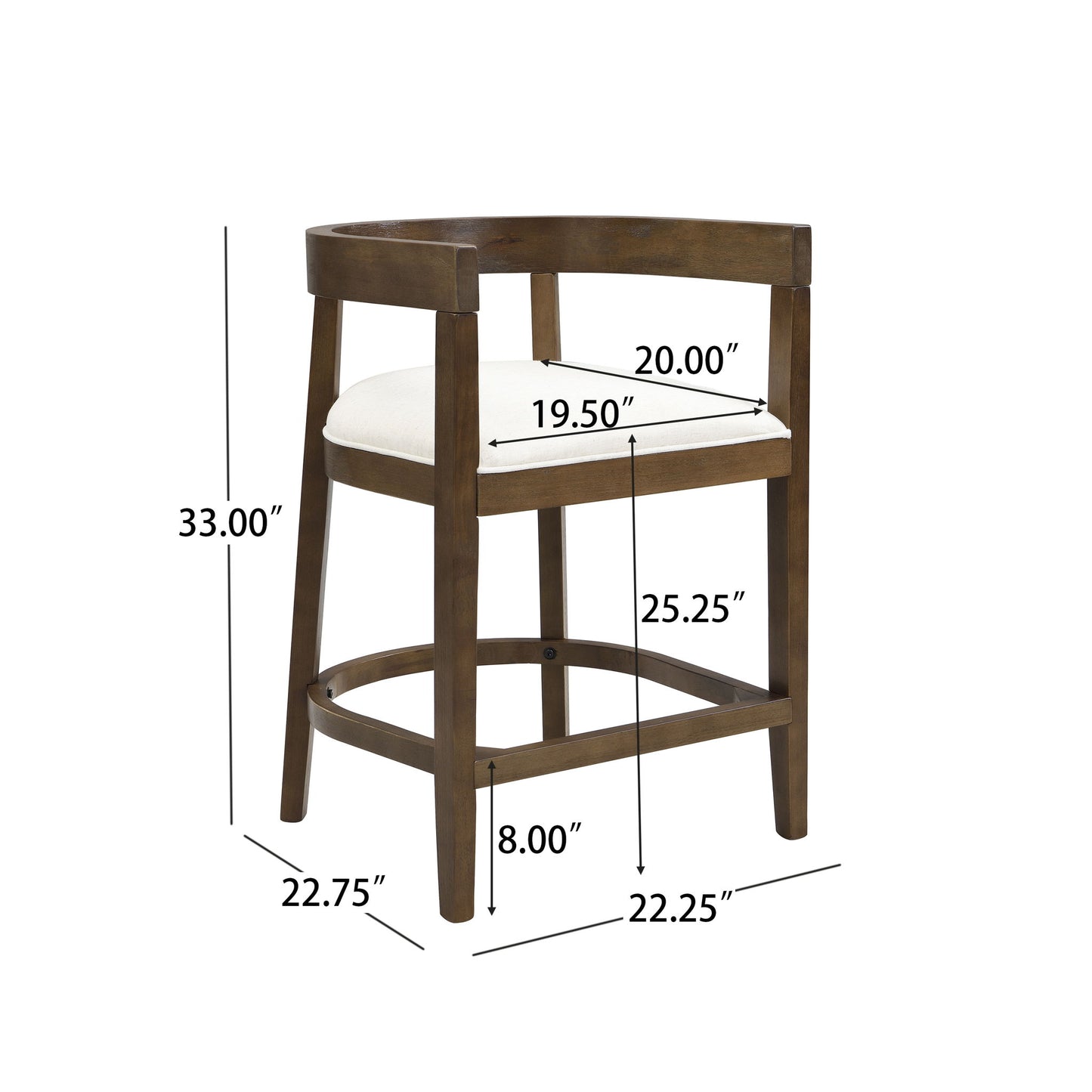 Modern Rubberwood Counter Stool Set With Upholstered Seats