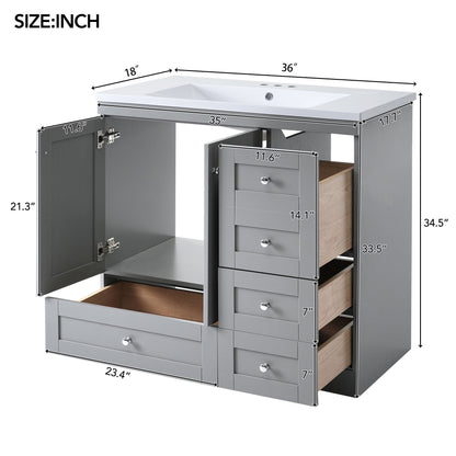 Shaker Free Standing Bathroom Vanity Cabinet With Sink, Soft Close Drawers, Soft Close Doors
