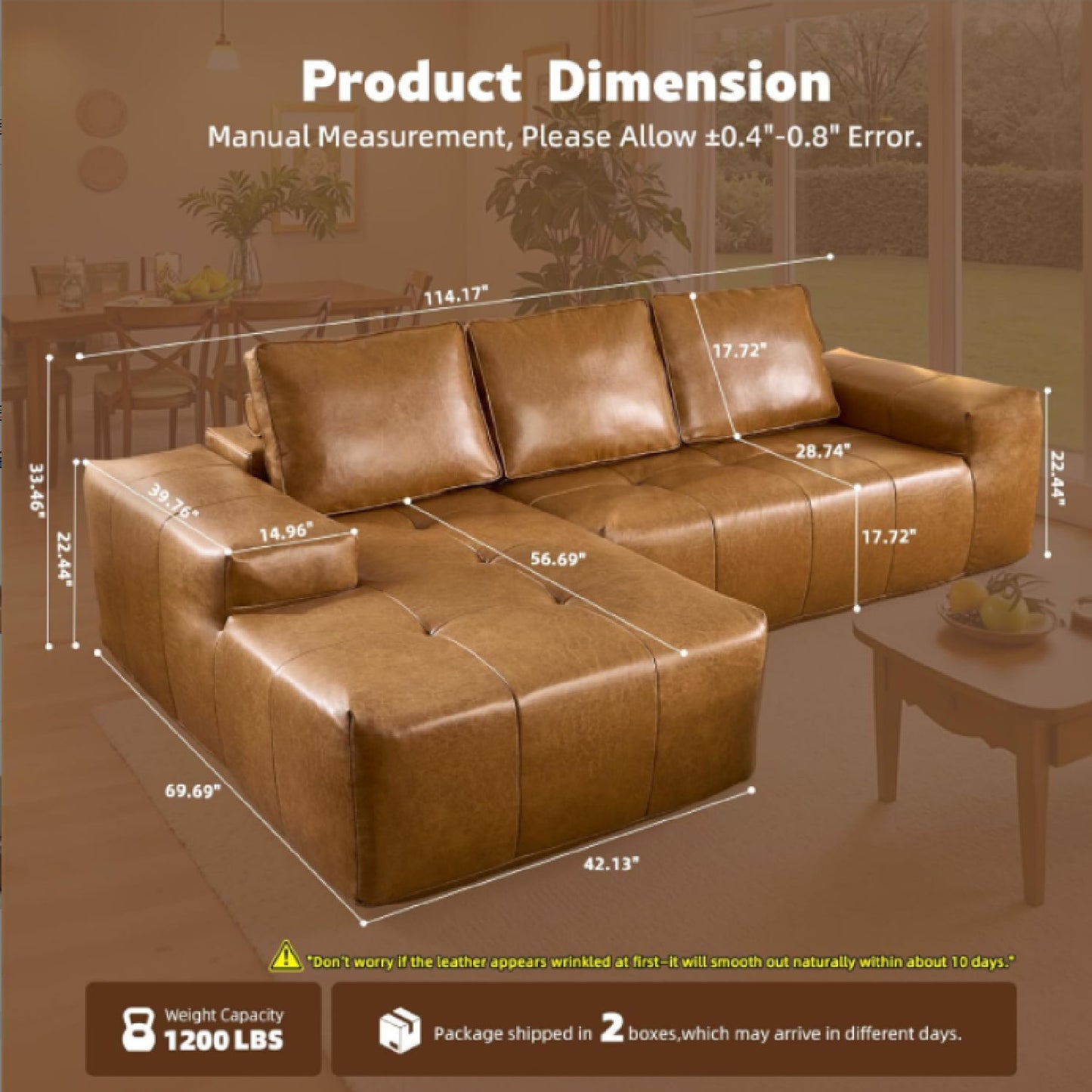 Deep Seat L - Shaped Modular Sectional Sofa For Living Room - Brown