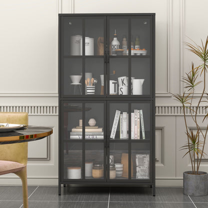 Premium Metal Storage Cabinet With Tempered Glass Doors, Adjustable Shelves, Anti-Tipping Device, Magnetic Silent Closure, And Adjustable Feet For Home And Office Use