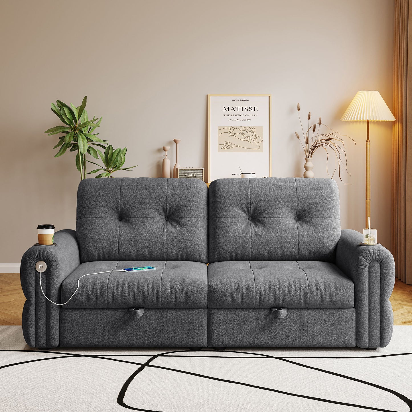 2 In 1 Convertible Sofa Bed For Living Room - Dark Gray - Fabric