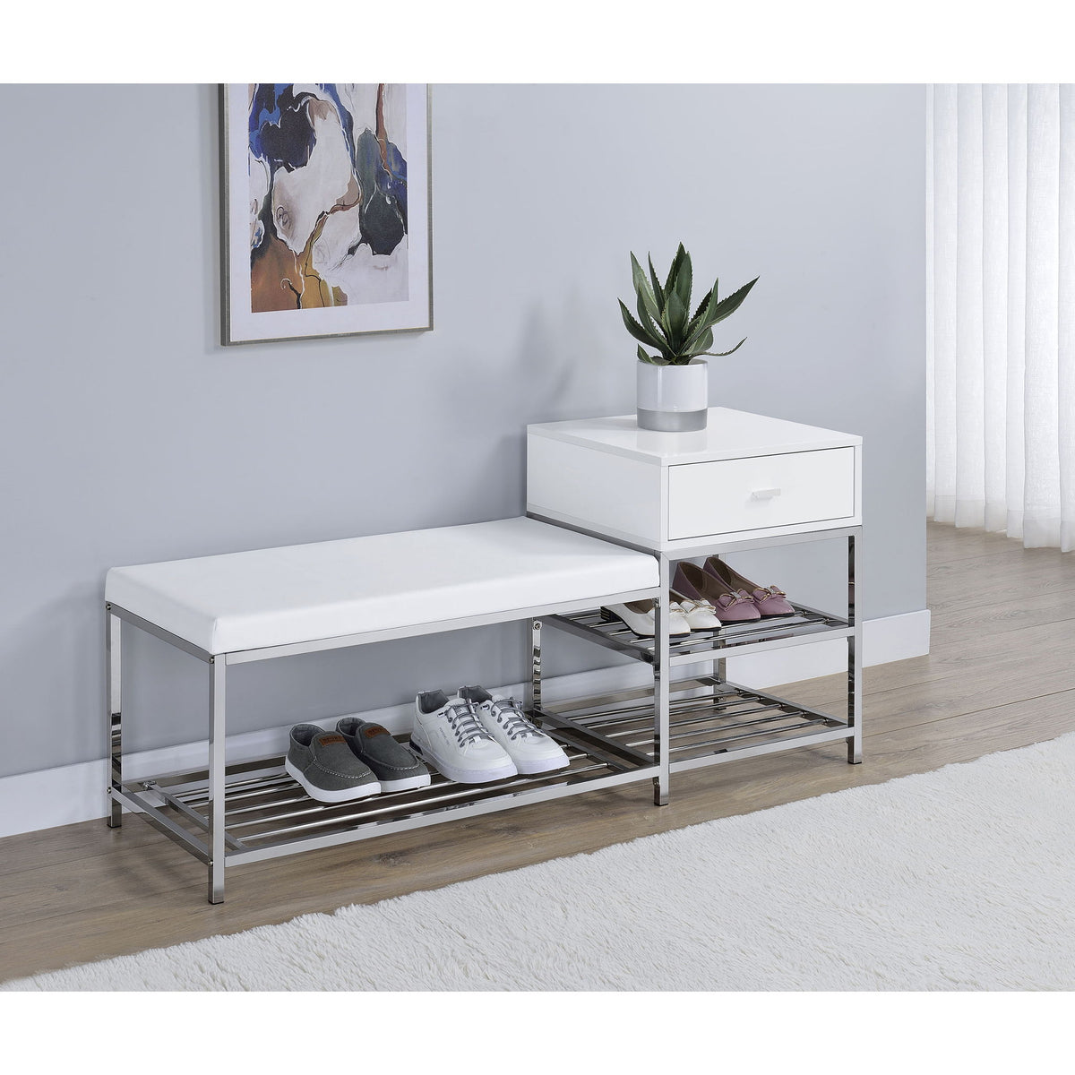 Yesler - 1 Drawer Storage Bench - Glossy White