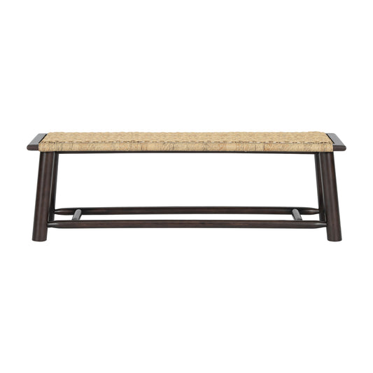 Farmhouse Modern Solid Wood Rattan Bench Multi Functional Design 59" Indoor & Covered Outdoor Bench - Walnut
