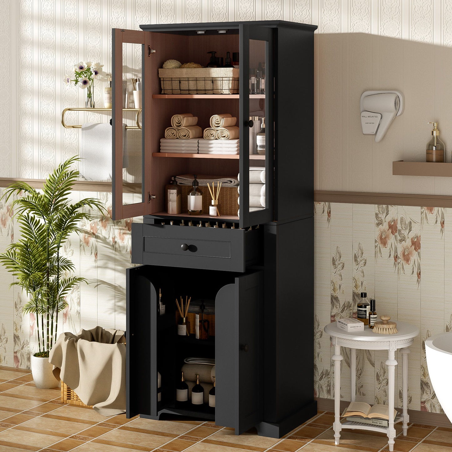 Bathroom Storage Cabinet, Adjustable Shelves & Drawer, Freestanding Tower