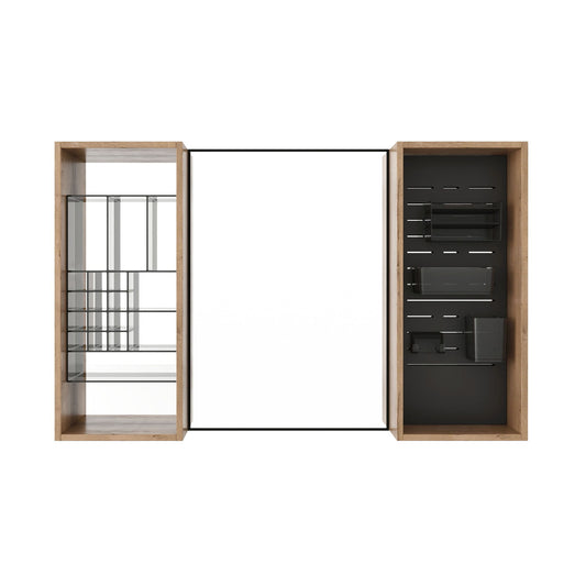 43.5" Mirror Cabinet With Storage, Wall Mounted Medicine Cabinet Frame With Shelves - Imitative Oak