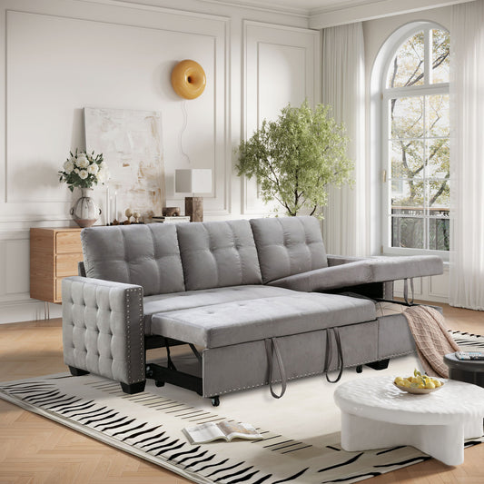 Reversible Sectional Storage Sleeper Sofa Bed, L-Shape 2 Seat Sectional Chaise With Storage, Skin-Feeling Velvet Fabric