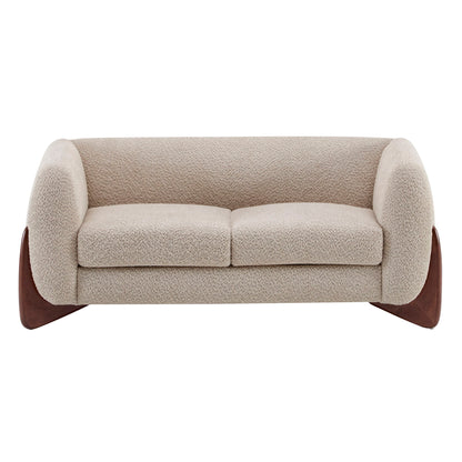Contemporary Boucle Sherpa Sofa With Birch Wood Legs