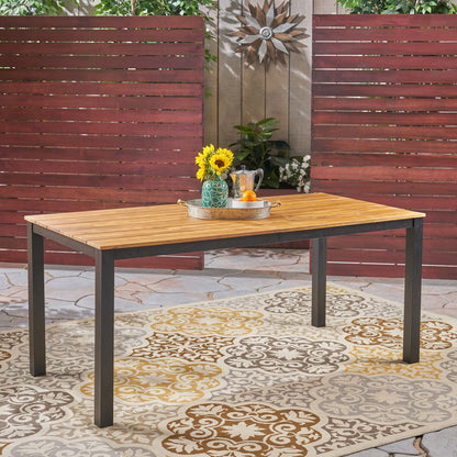 Rectangular Outdoor Dining Table Tabletop With Iron Legs - Black