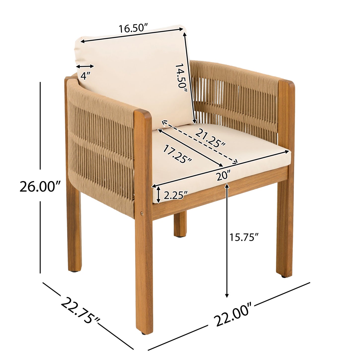 Outdoor Dining Chairs With Rope Handles (Set of 2)