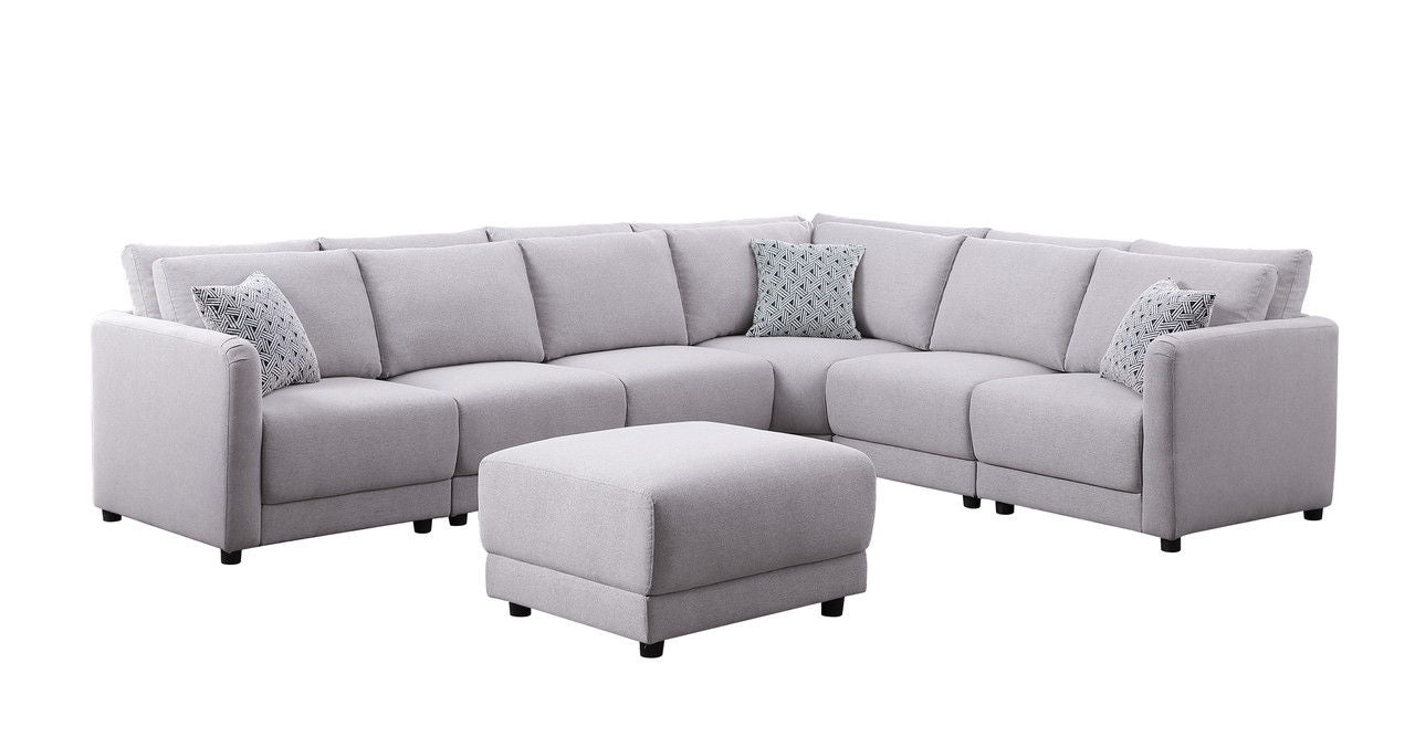 Penelope - Fabric Reversible Modular Sectional Sofa With Ottoman And Pillows