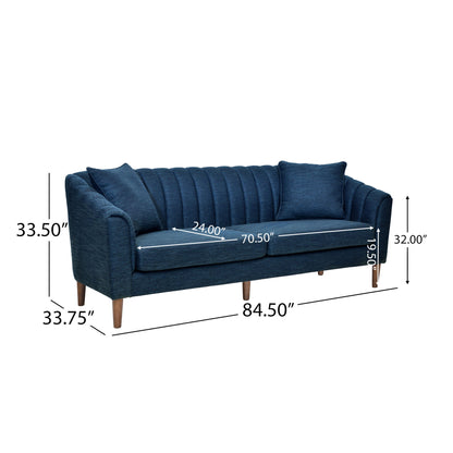 Contemporary 3 Seater Sofa With Button Tufted Design - Navy Blue