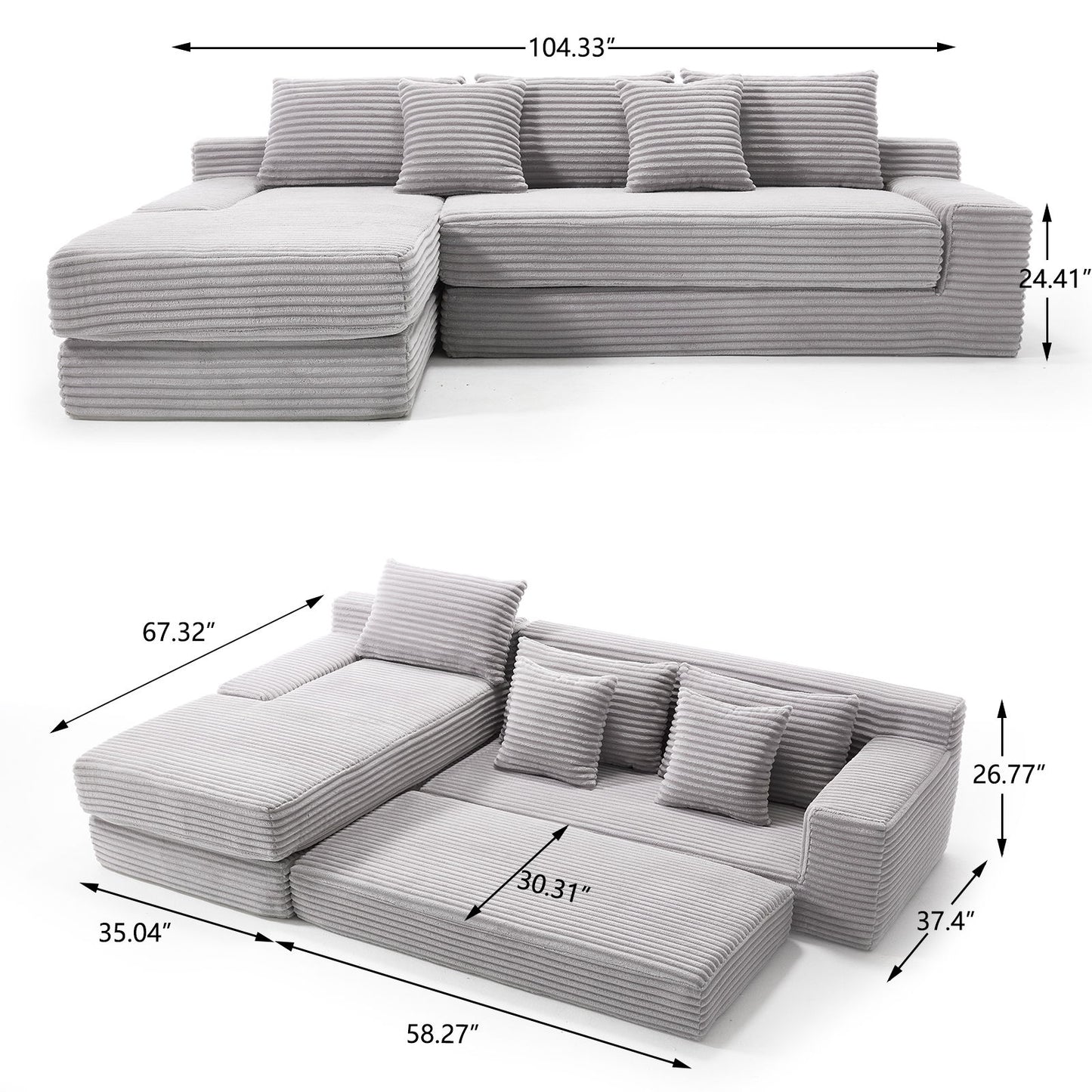 Modern L - Shaped Sectional Couch With Memory Foam
