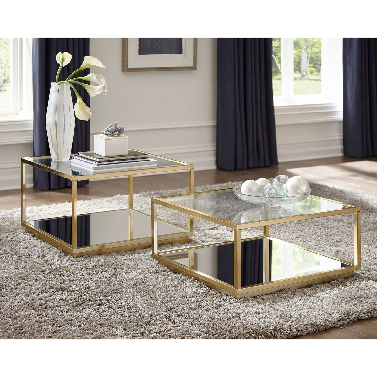Emeline - 2 Piece Coffee Table Set - Brushed Brass