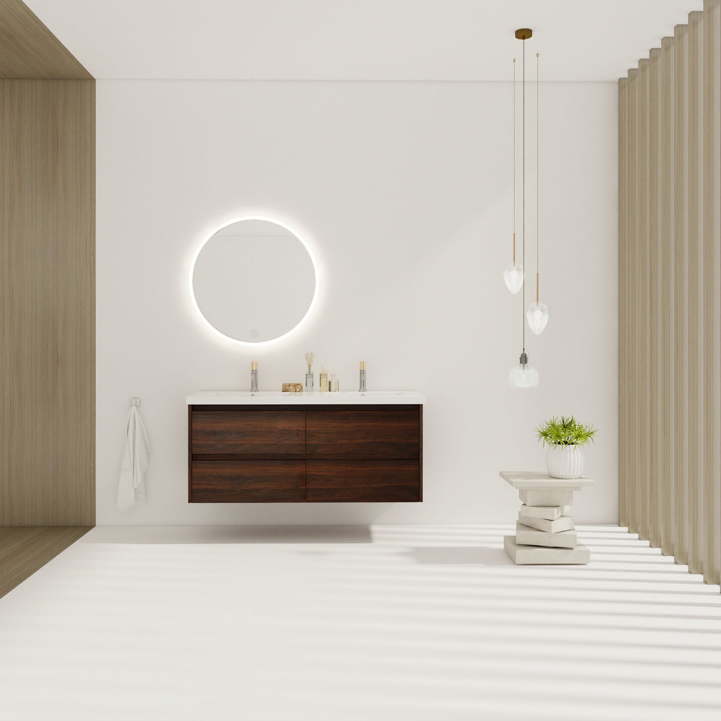 Modern Floating Bathroom Vanity With Dual Resin Sink, Soft Close Drawers