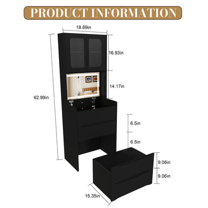 3 In 1 Vanity Table With LED Mirror & Storage Stool For Bedroom