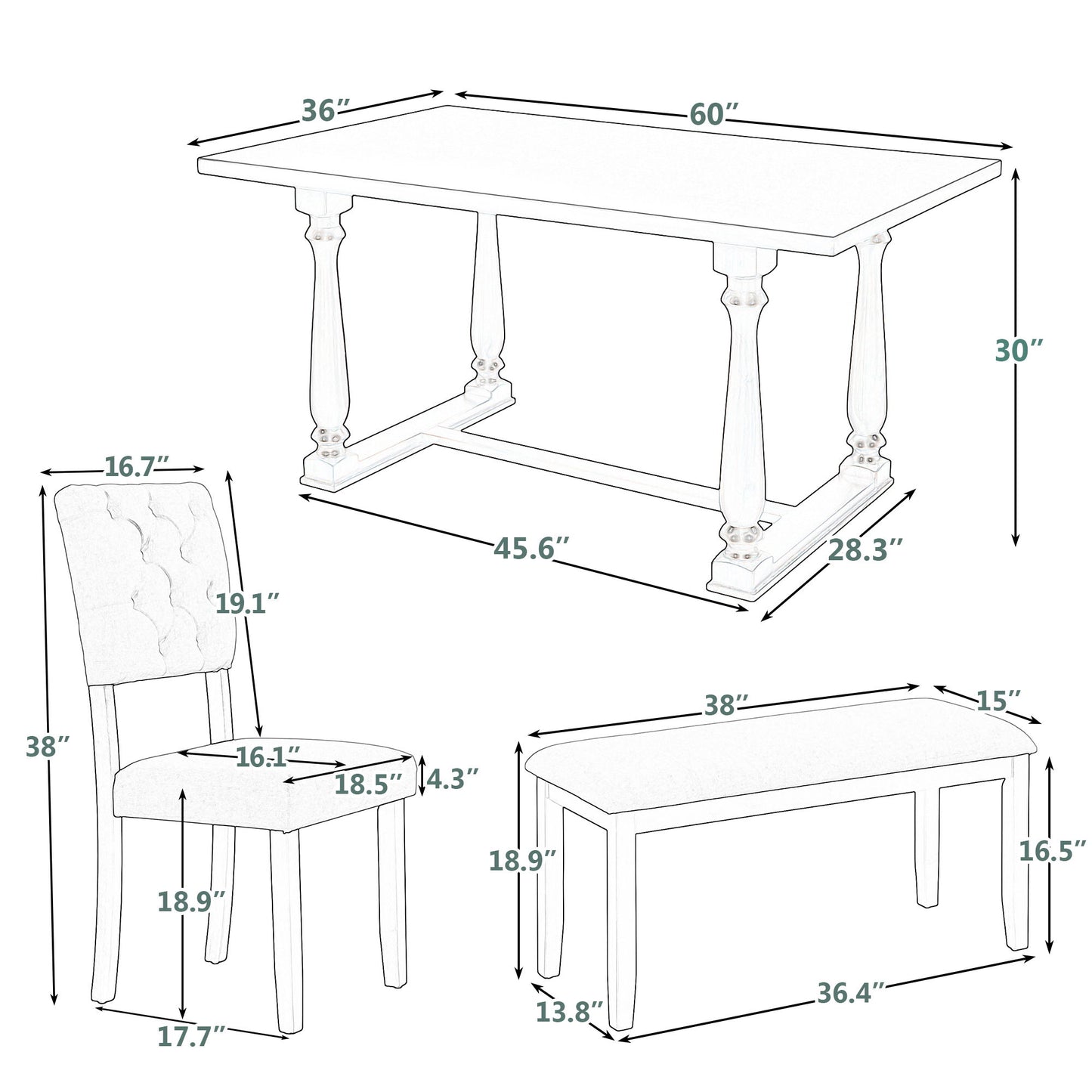 6 Piece Dining Table And Chair Set With Special-Shaped Legs And Foam-Covered Seat Backs&Cushions For Dining Room