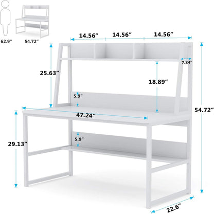 Computer Desk With Hutch And Bookshelf, Compact Home Office Workstation - White