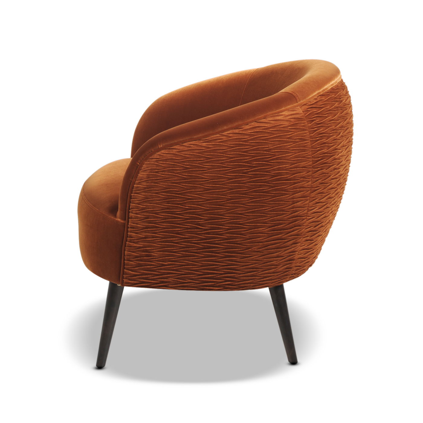London - Mid-Century Modern Ruched Barrel Chair - Burnt Orange