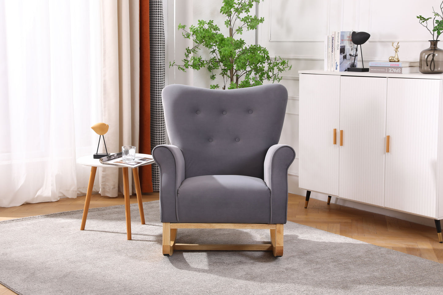 Modern Rocking Chair, Upholstered Accent Chair For Nursery, Small Contemporary Rocke