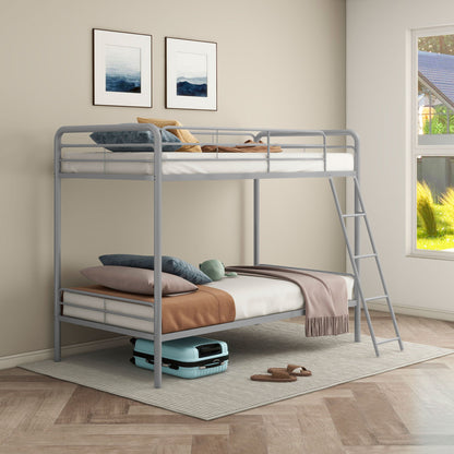 Long Beach - Twin Over Twin Bunk Bed With Built In Guardrails And Angled Ladder - Silver