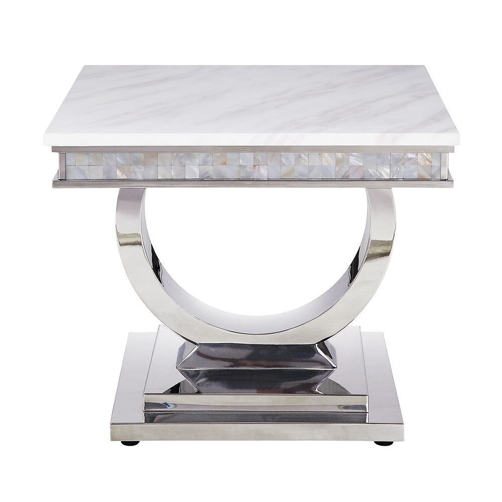 Zander - Sofa Table - White Printed Faux Marble Top & Mirrored Silver