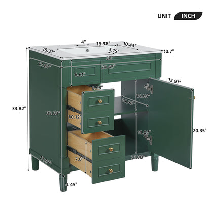 Bathroom Vanity With Sink, Freestanding Storage Cabinet & 2 Drawers And Soft Closing Door, Solid Legs, Frame, Basin,