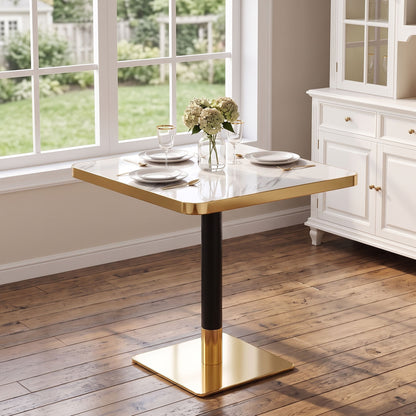 Square Dining Table & Pedestal For Kitchen - Black / Gold / White