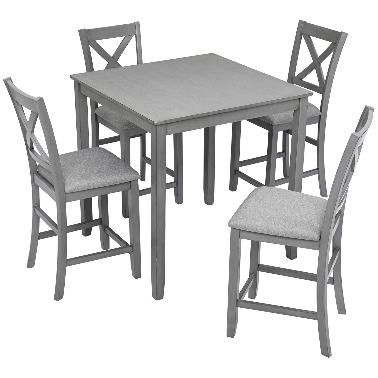 5 Piece Dining Table Set, Wooden Dining Square Table Set For 4