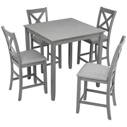 5 Piece Dining Table Set, Wooden Dining Square Table Set For 4