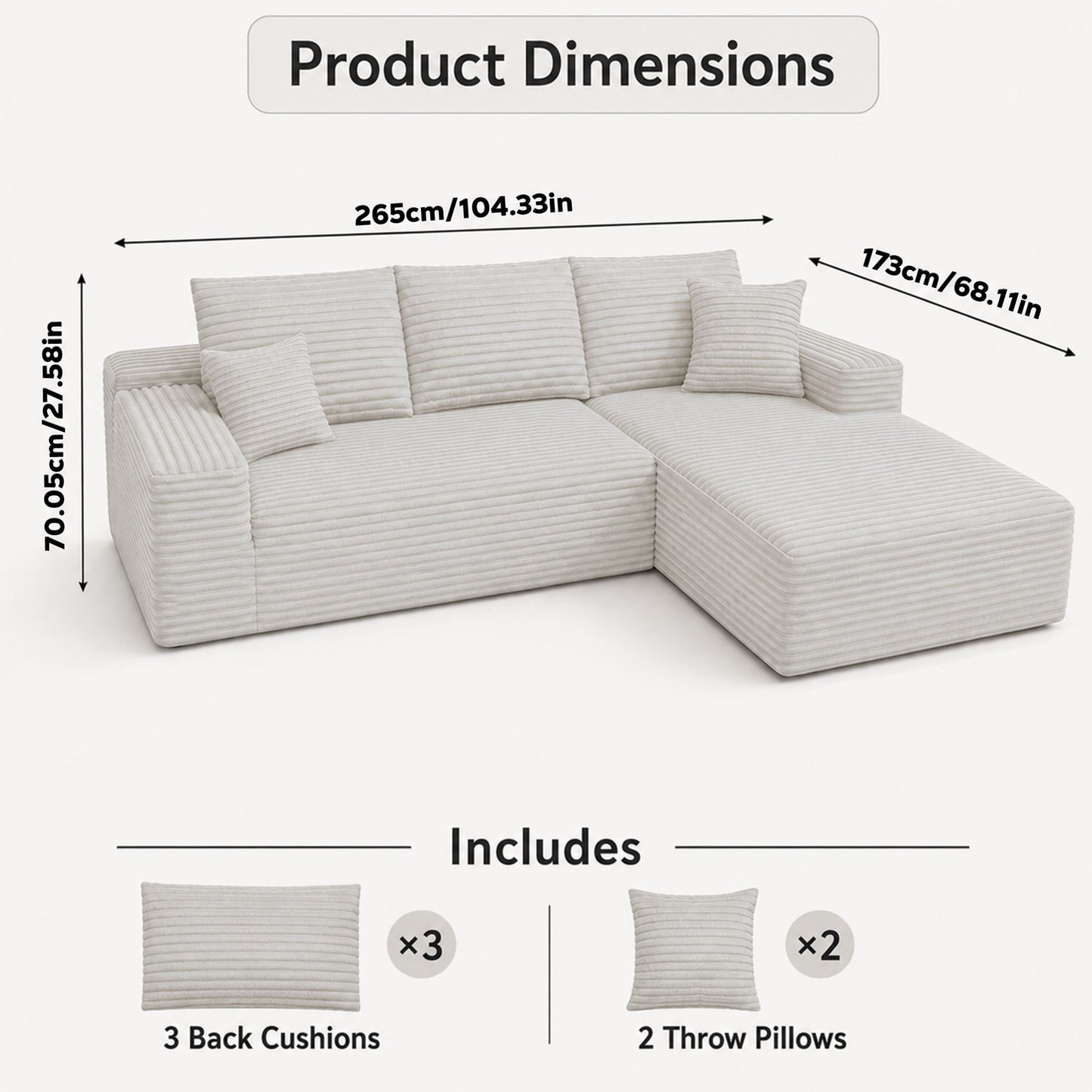 Modern L-Shaped Sectional Sofa With Left Facing Chaise