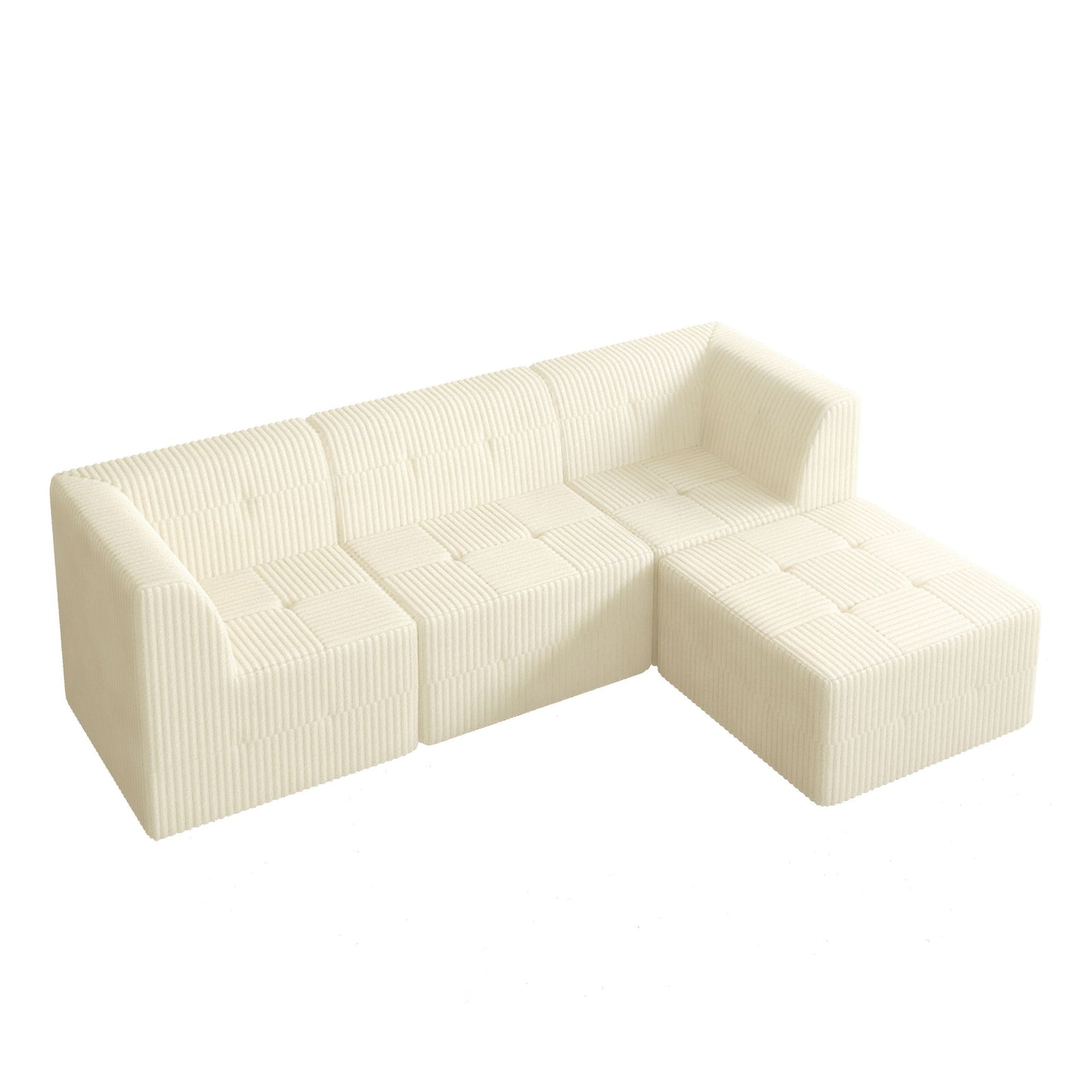 Modern Minimalist L Shape Modular Sectional Sofa, Sleeper Corduroy Couch