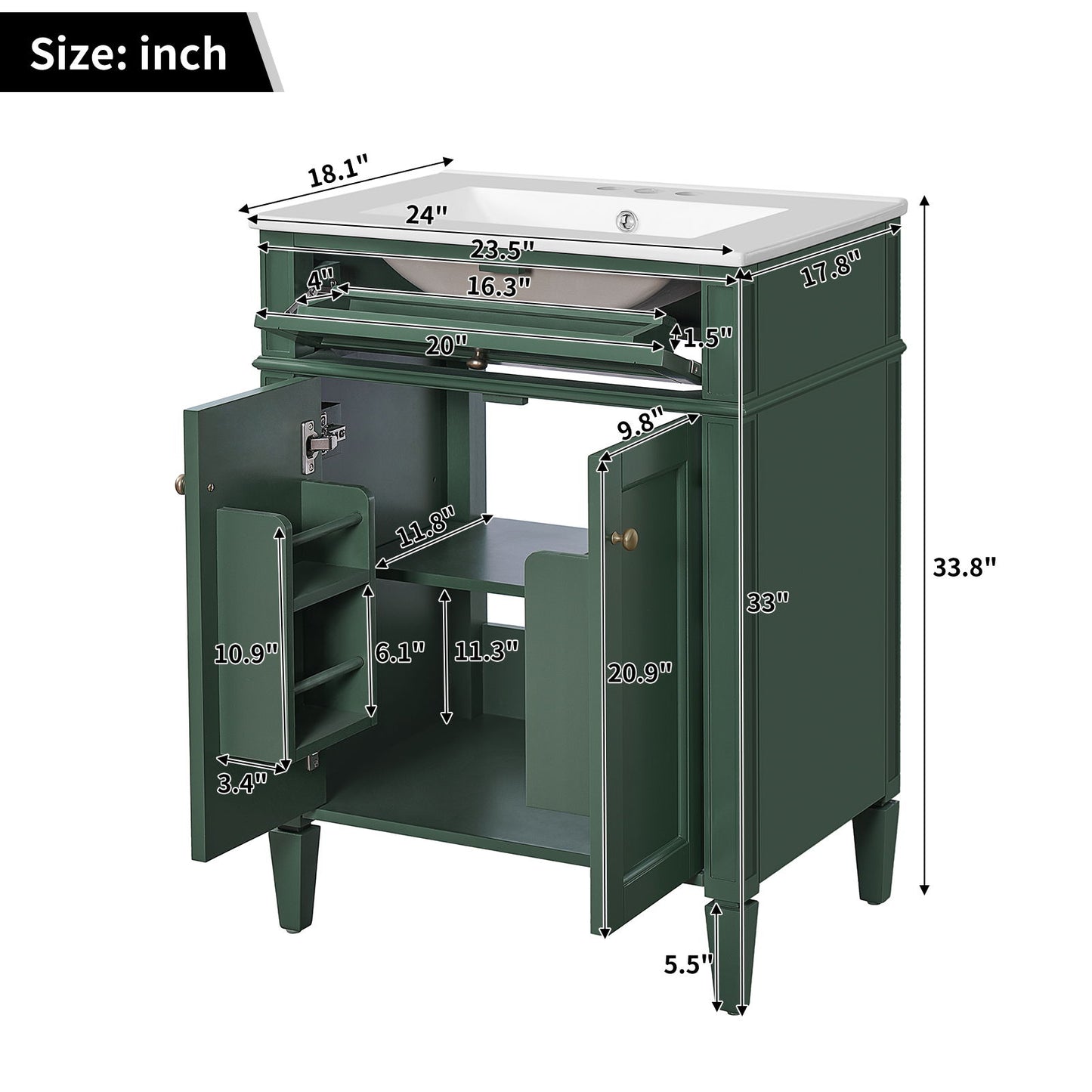 Bathroom Vanity With 2 Doors And Tip Out Drawer, Soft Closing Hinges