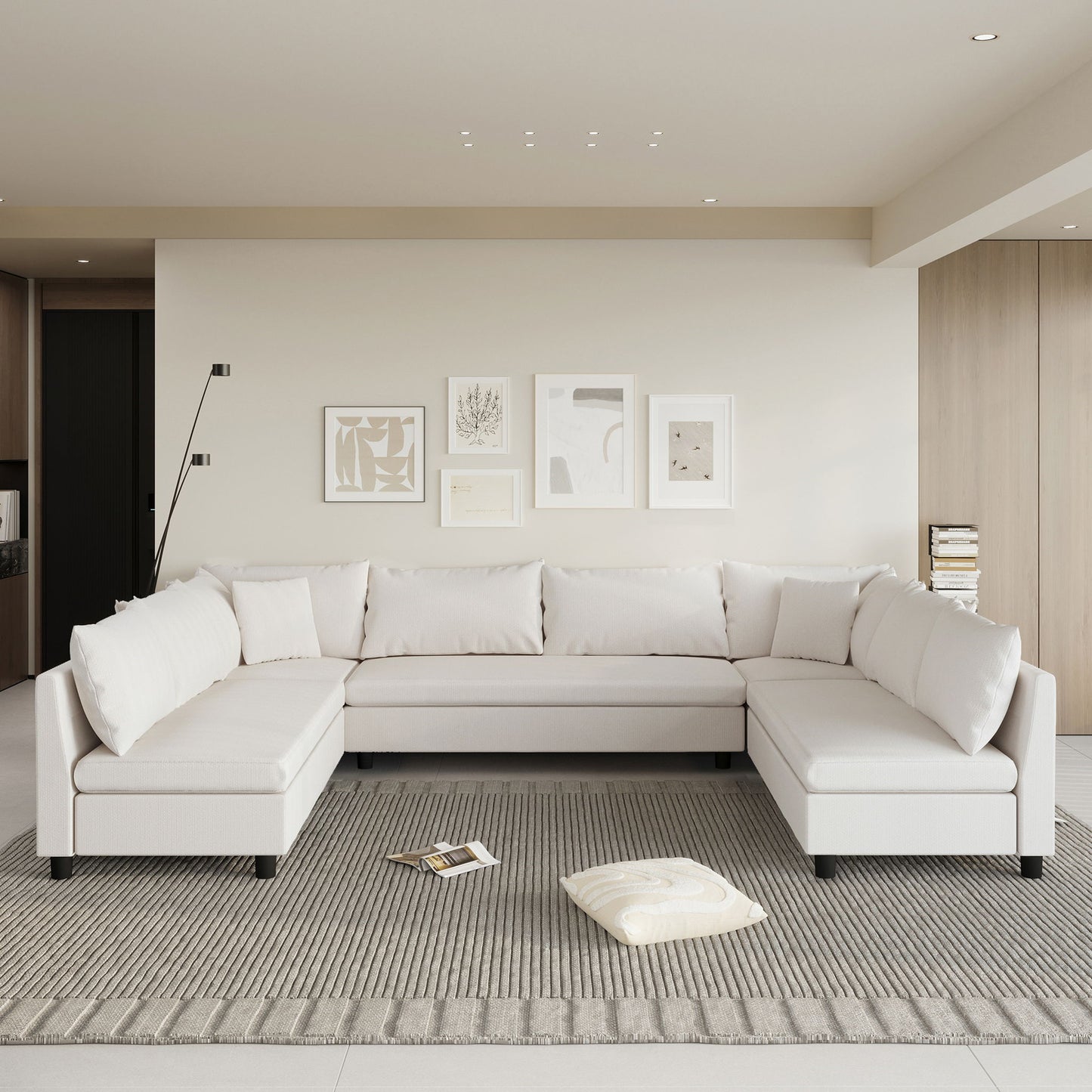 Modular Sectional Reversible U Shaped Couch Set, Free Combination Minimalist Style Oversized 8 Seat Convertible Sofa